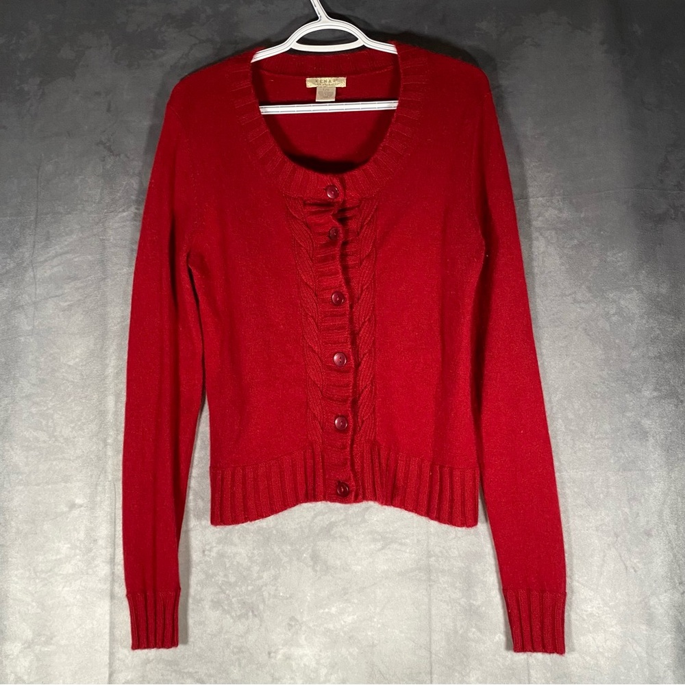 Kenar Cashmere Button Down Sweater‎ Womens L Red Knit Cardigan Academia *
